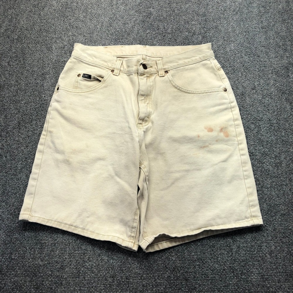 Lee Vintage Mens Beige Denim Shorts Size 32 Cotton Workwear 5-Pocket